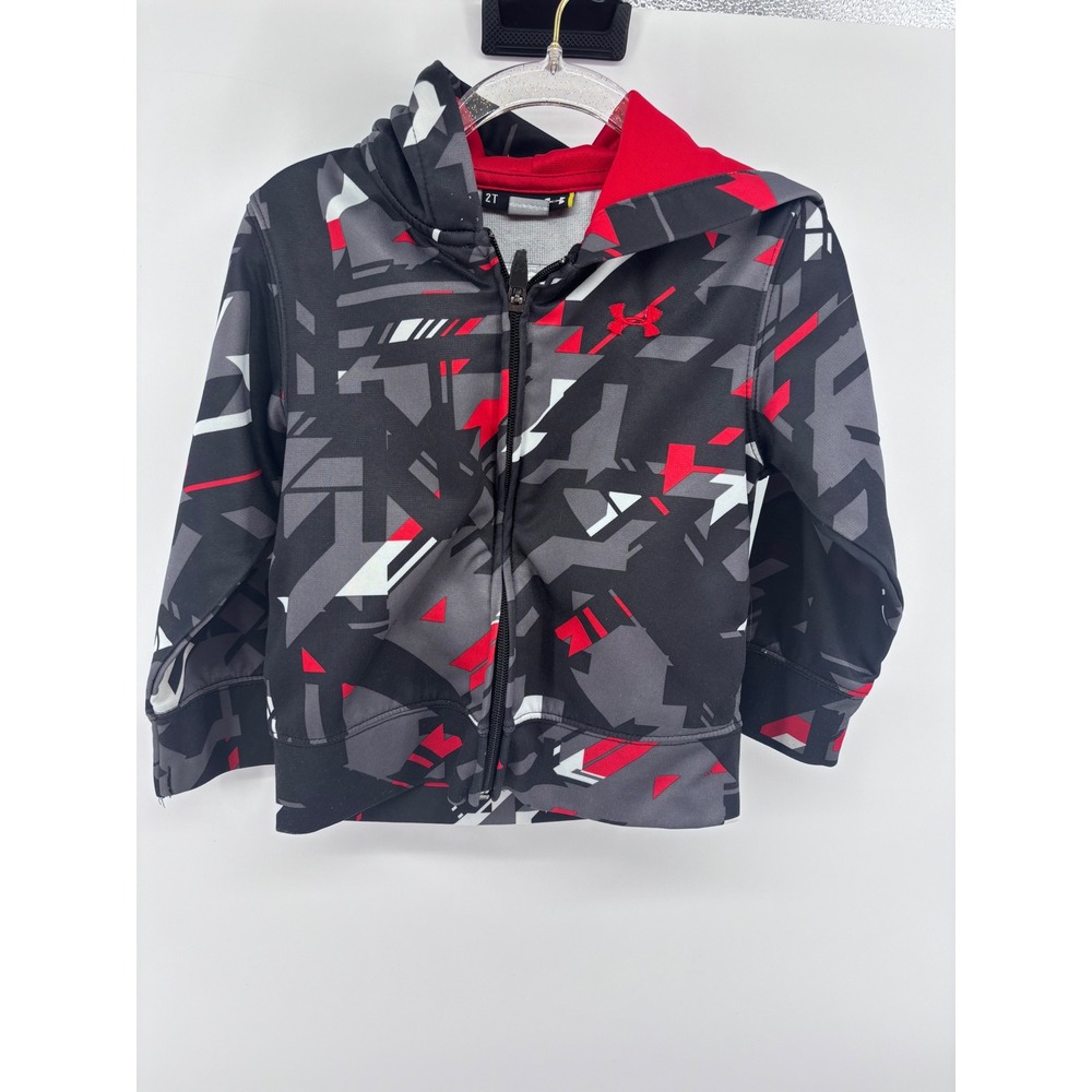 Under Armour 2T Full Zip Hoodie Geometric Print Black Red Gray Toddler Kids